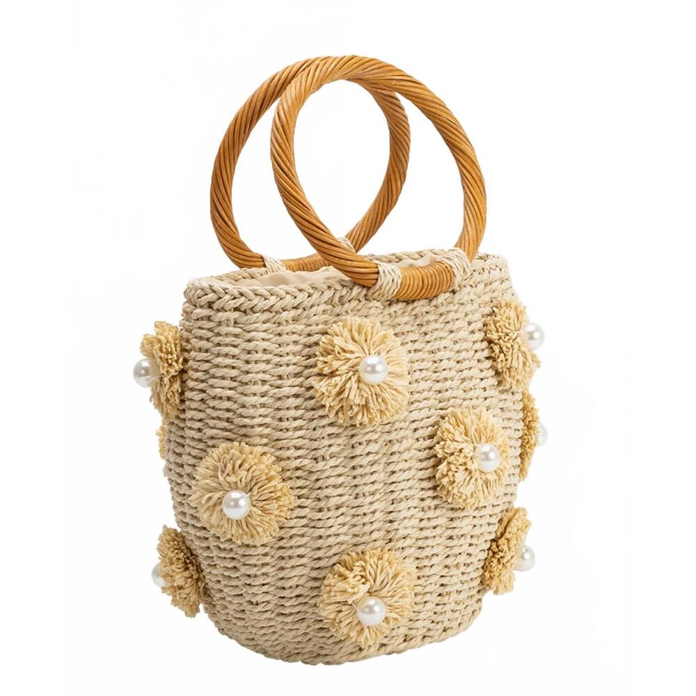 NEW MELIE BIANCO women's mary straw vegan top handle bag in natural - Picture 2 of 2